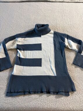 Industry Women's Geo-Block Turtleneck Sweater in Blue & White Medium